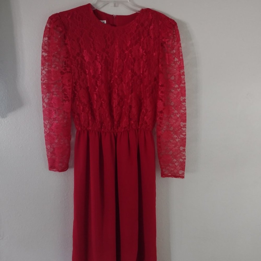 Vintage Kathy J Red Lace Dress